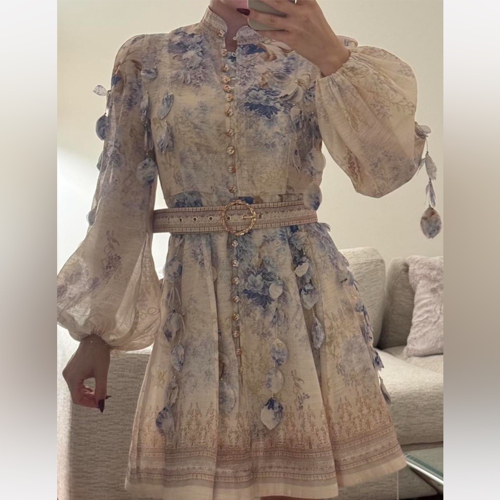 Floral Cream and Blue Dress